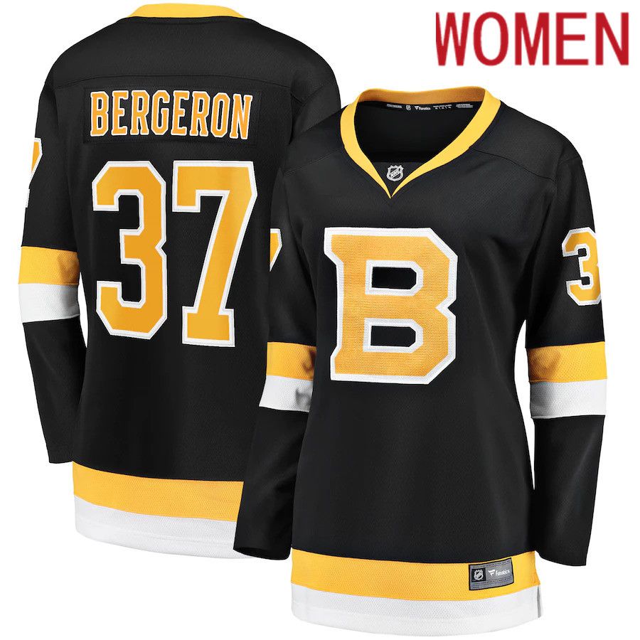 Women Boston Bruins #37 Patrice Bergeron Fanatics Branded Black Alternate Premier Breakaway Player NHL Jersey